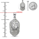 [group: silver] Silver pharaoh pendant with measurements against a white background