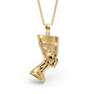 [group:gold-plated] Gold pendant of a stylized face on a white background