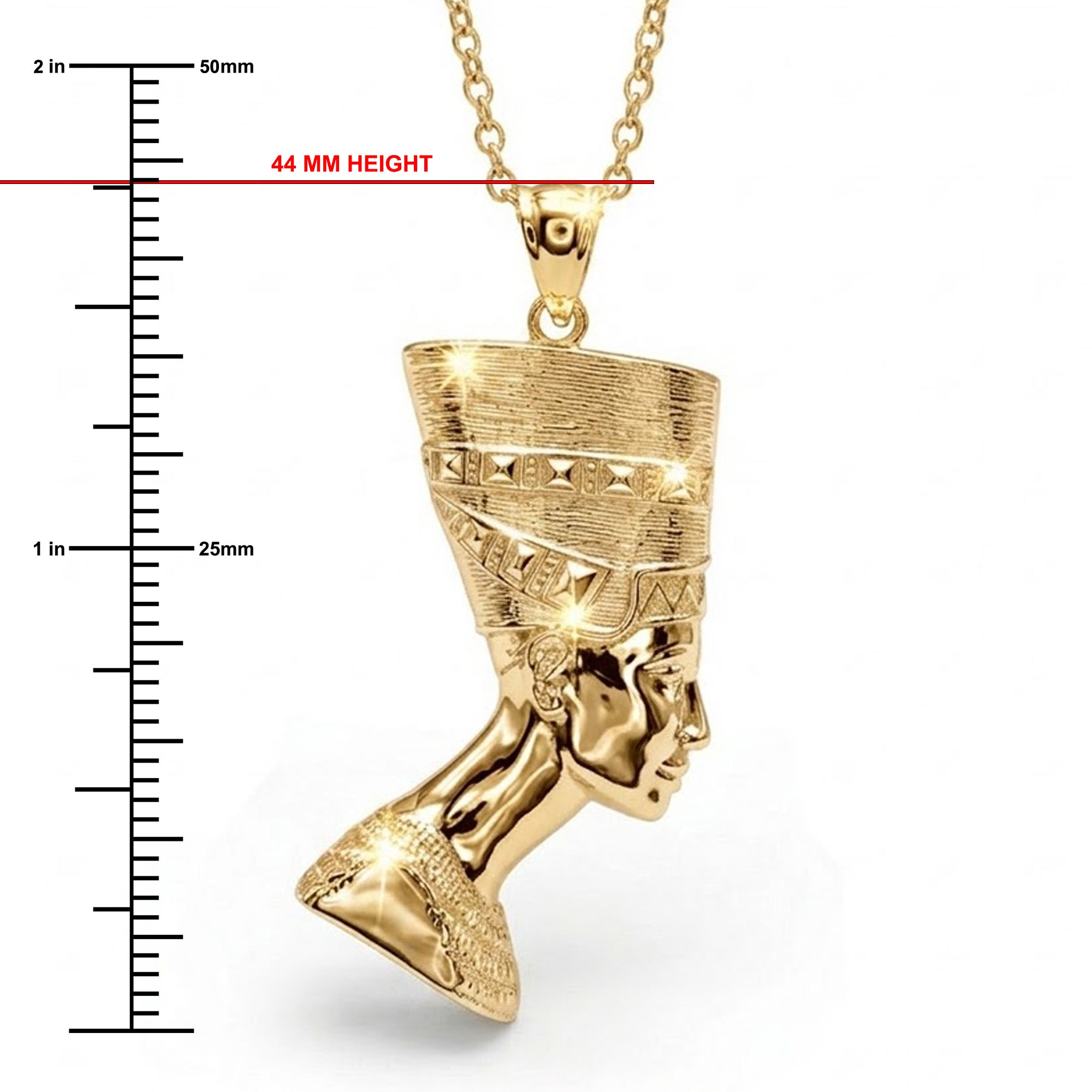 [group:gold-plated] Gold pendant with a measurement scale on a white background