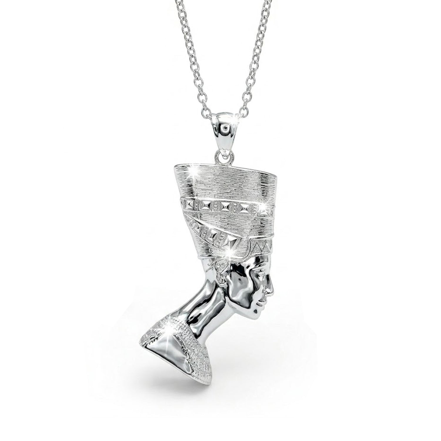 [group:silver] Silver pendant necklace on a white background