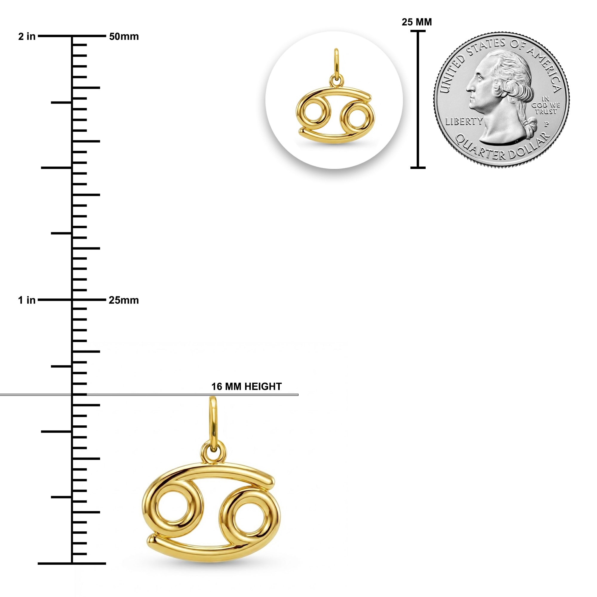 [group: cancer] Gold cancer zodiac pendant sizing chart 