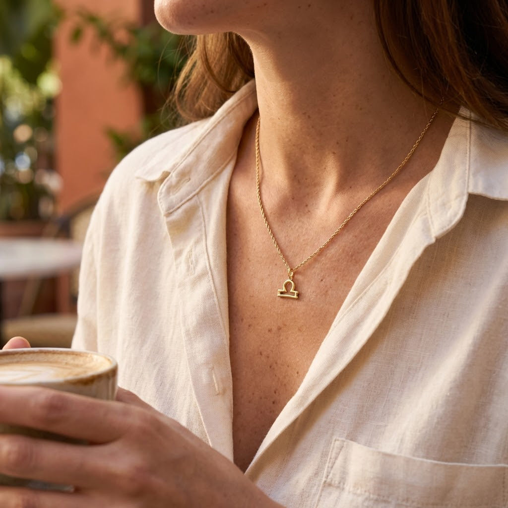 [group: libra] Gold libra zodiac pendant 