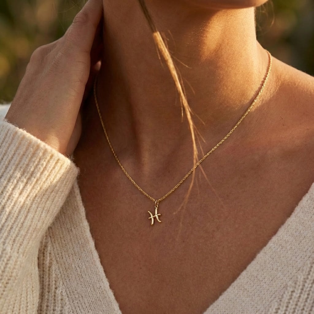 [group: pisces] Gold pisces zodiac pendant 