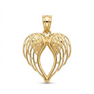 [group: small] A gold angel wing heart pendant with intricate textured detailing, shown on a clean white background.