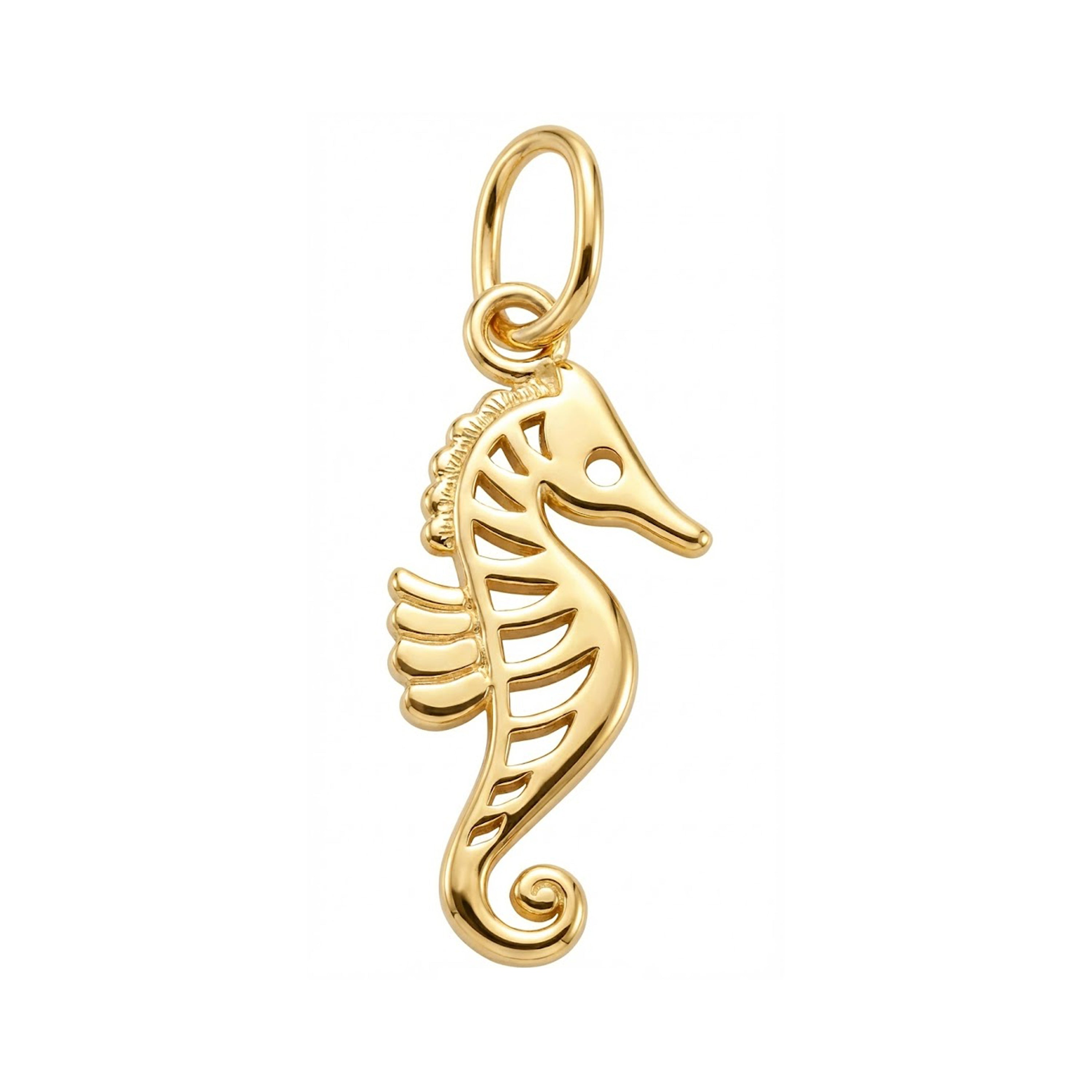 Gold seahorse pendant on a white background