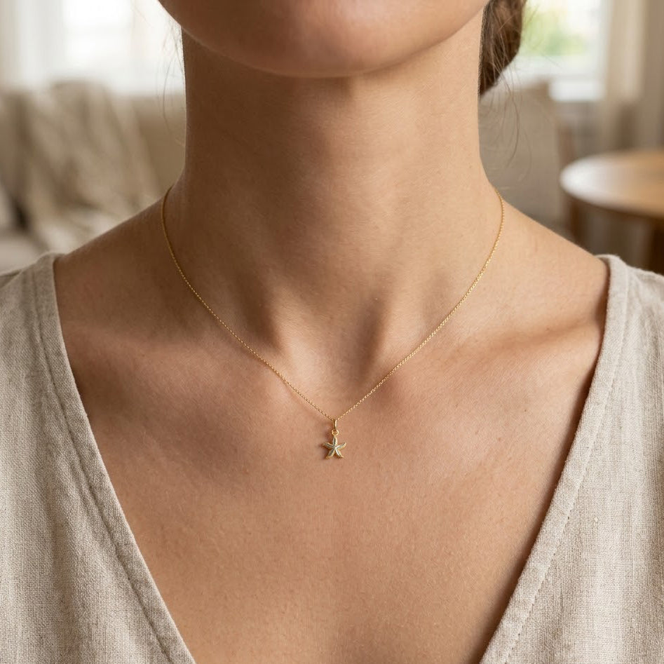 gold two tone starfish pendant