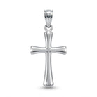 [group: white]A polished silver cross pendant with a textured, ribbed design and a smooth bail, shown on a clean white background.