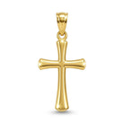 [group: yellow] A polished yellow gold cross pendant with a smooth, rounded design and a top bail, shown on a clean white background.