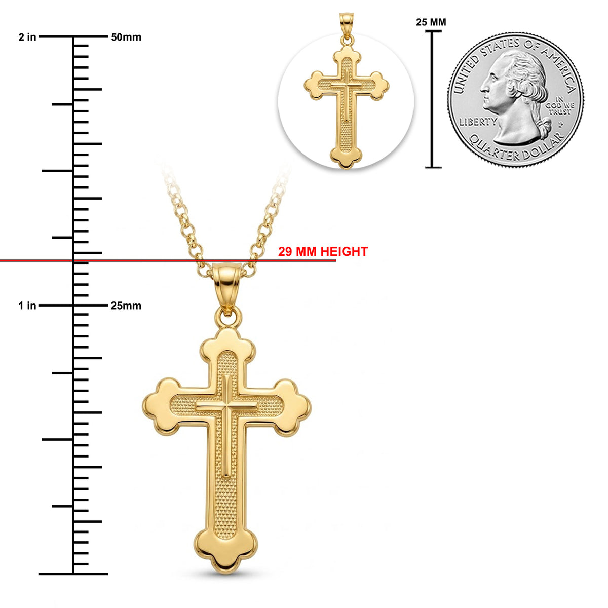 [group:gp] Gold cross pendant on a white background