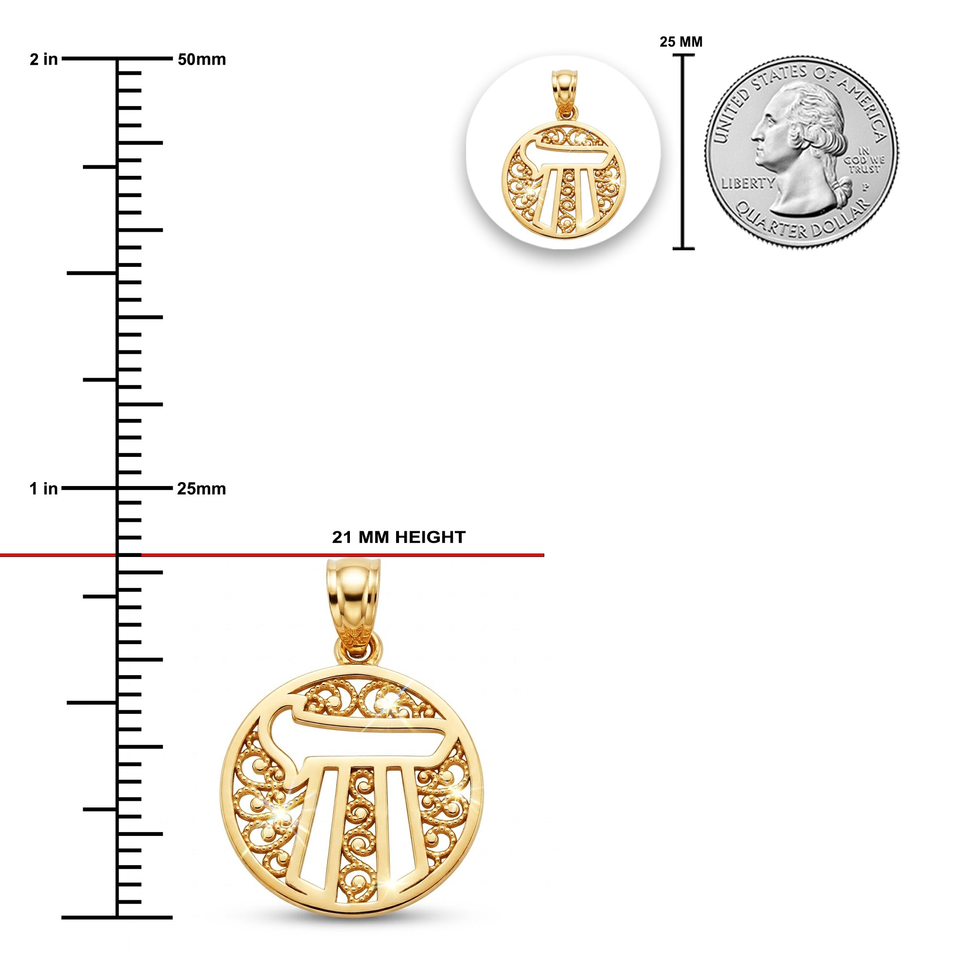 Gold Chai Pendant sizing chart