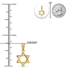 Gold star of david pendant sizing chart