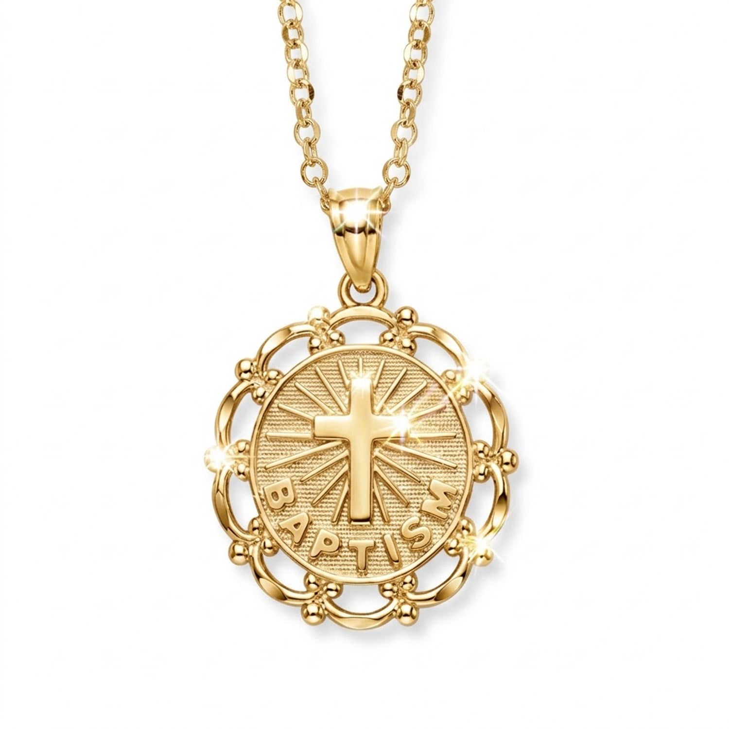 [group:gold-plated] gold plated baptism cross pendant on silver necklace 