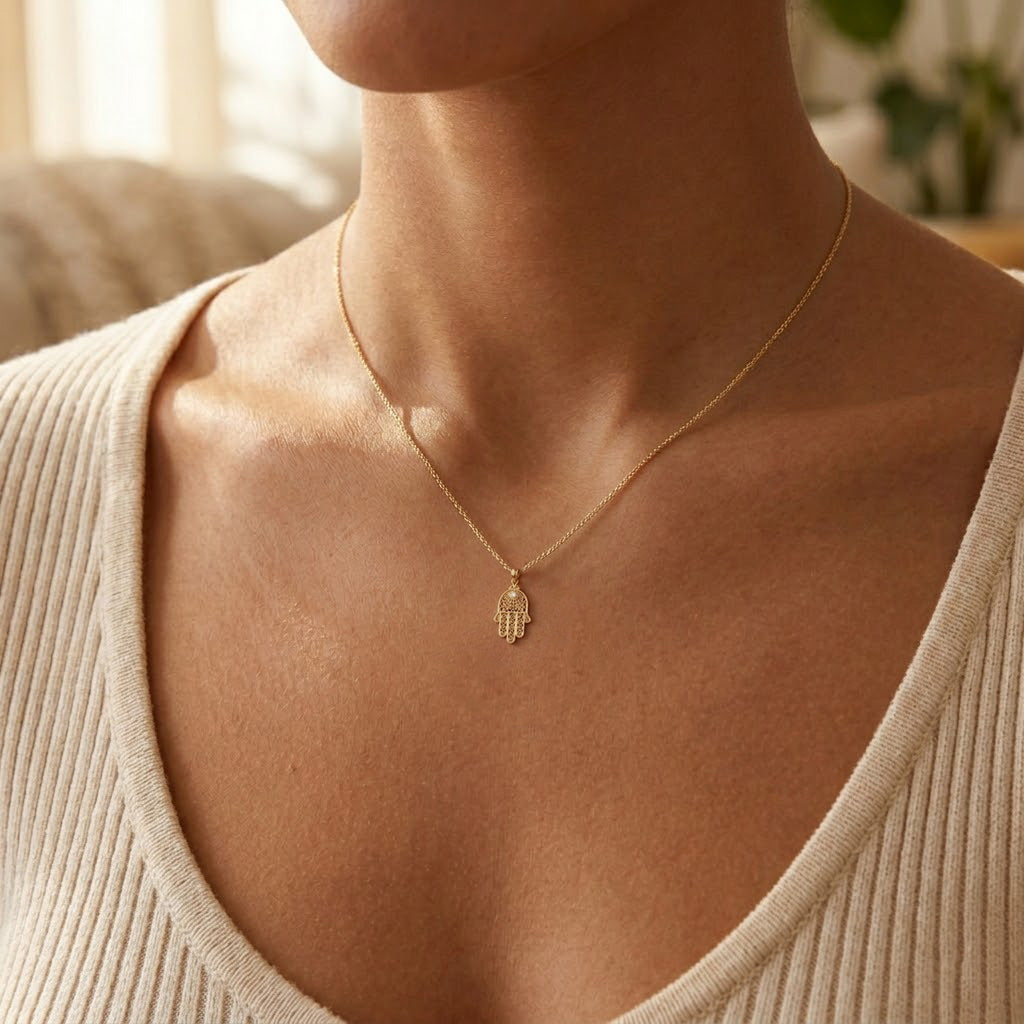 [group: small] Gold filigree hamsa hand pendant 