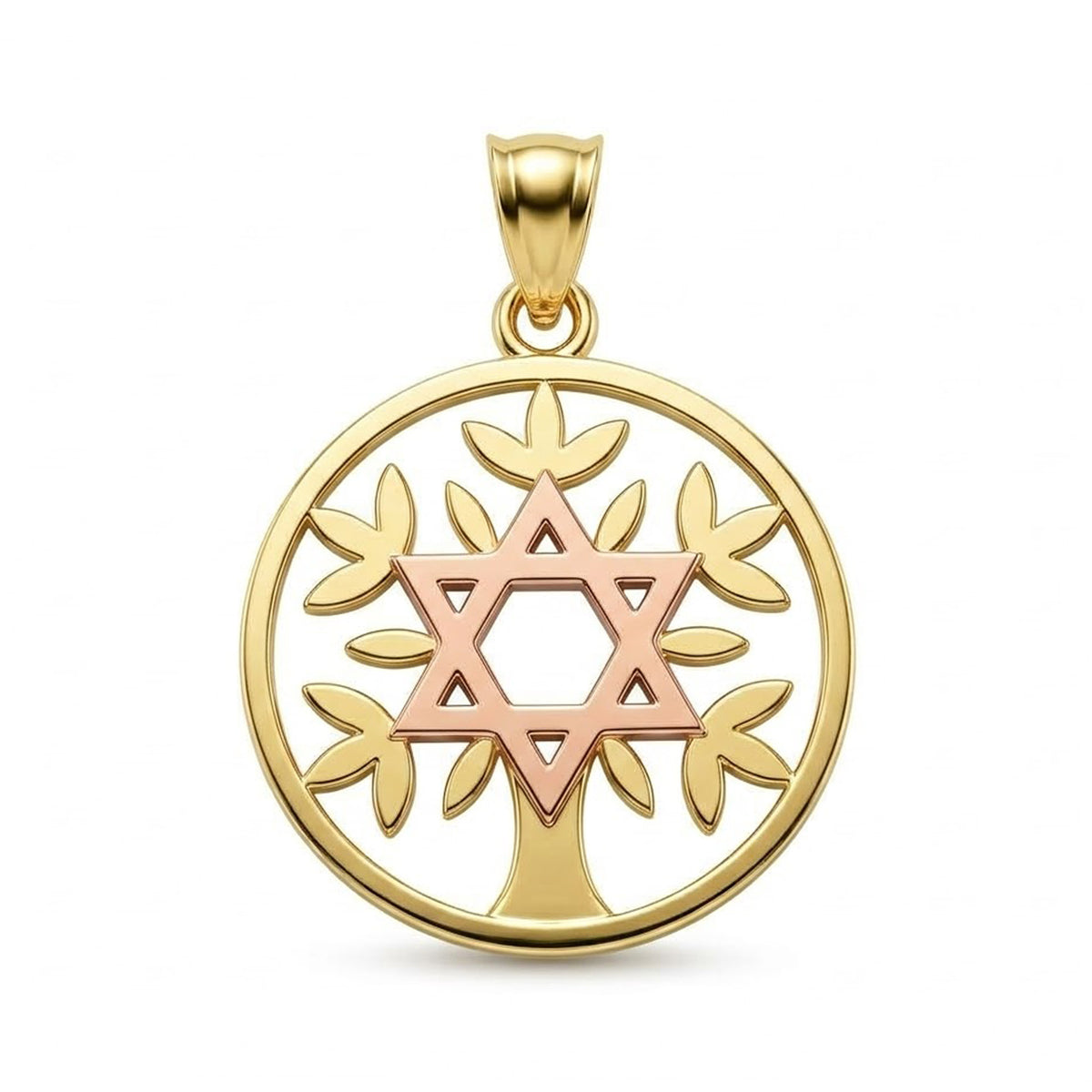 Gold star of david family tree pendant 