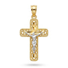 Gold Crucifix Pendant featuring a detailed Christ on the cross design. 