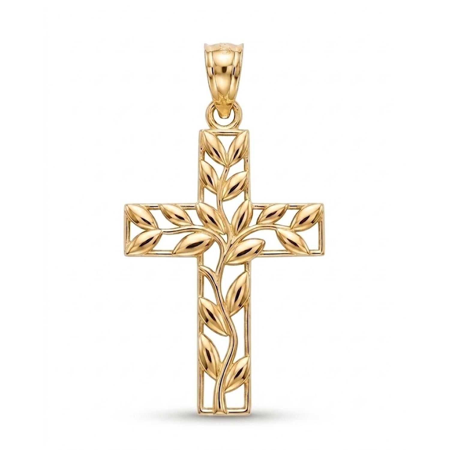 Gold Olive Branch Cross Pendant