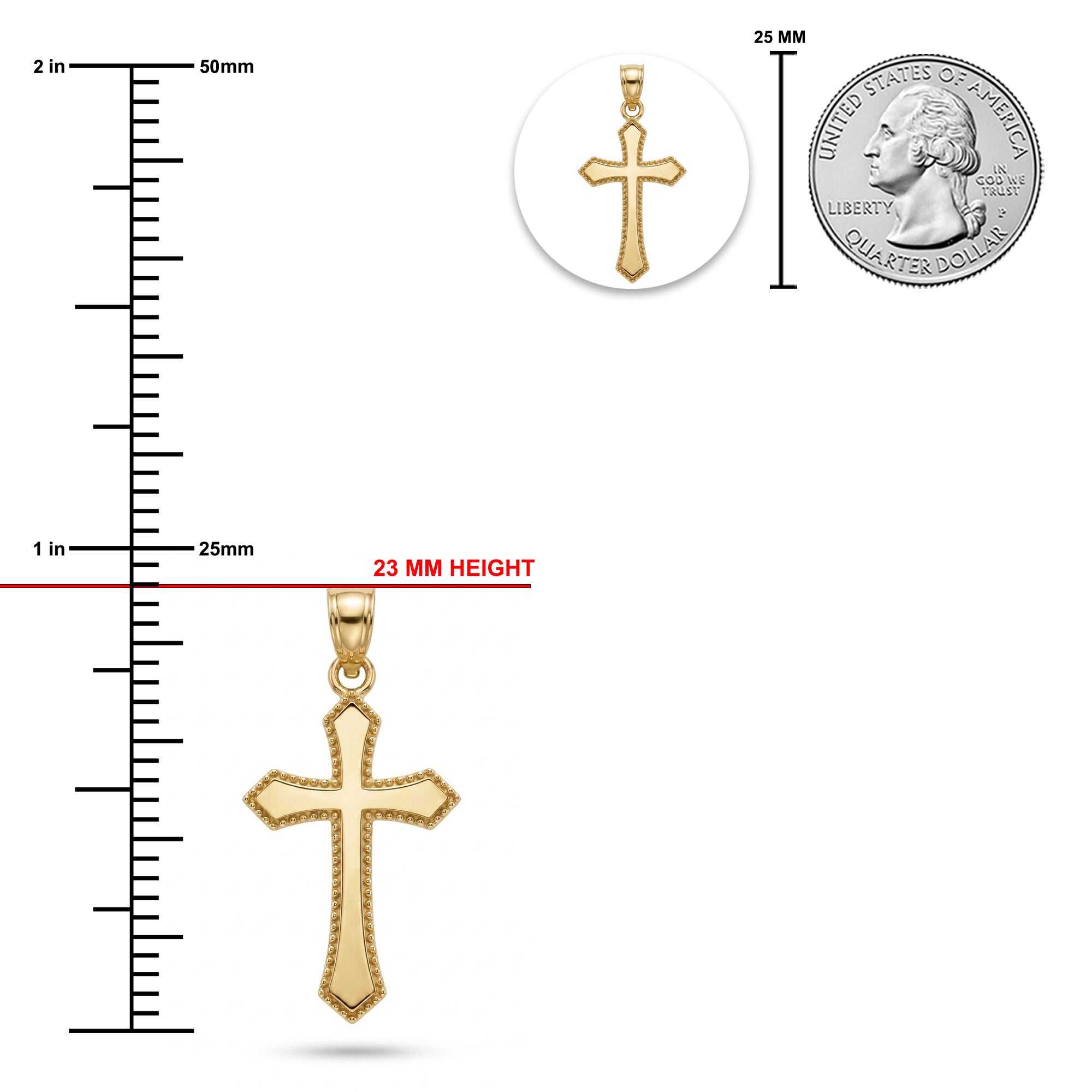 Gold Cross Pendant sizing chart