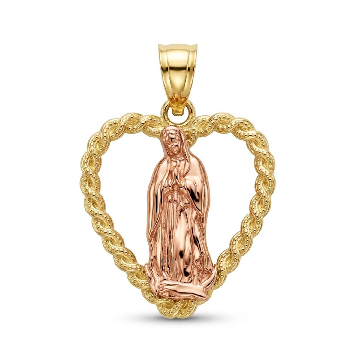 Gold Heart Lady of Guadalupe Pendant