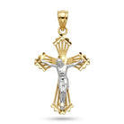 Two tone gold jesus crucifix cross pendant made from 10 karat gold with rhodium 
