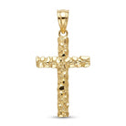 Gold nugget textured cross pendant on a white background