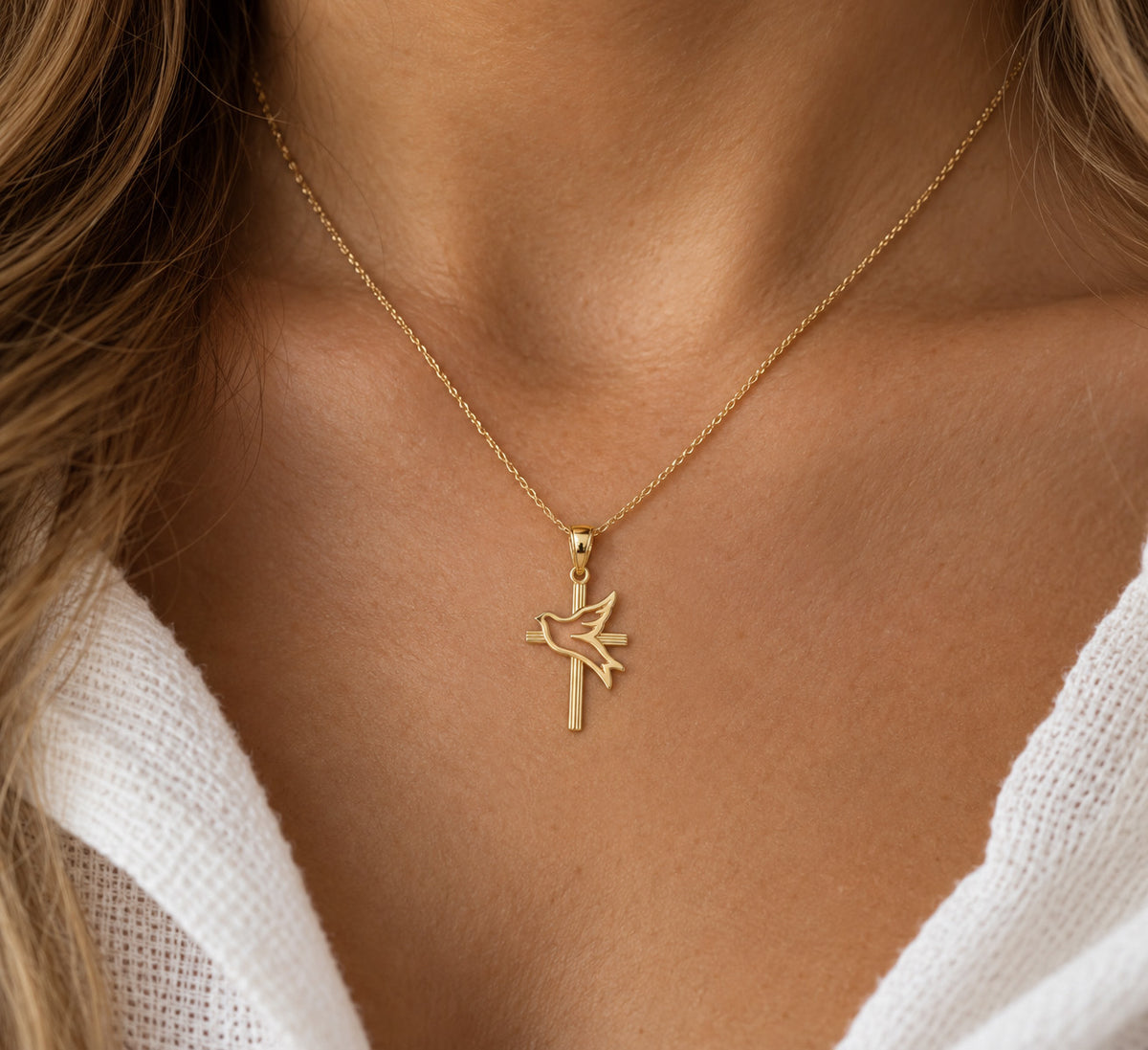 Gold Dove Cross Pendant