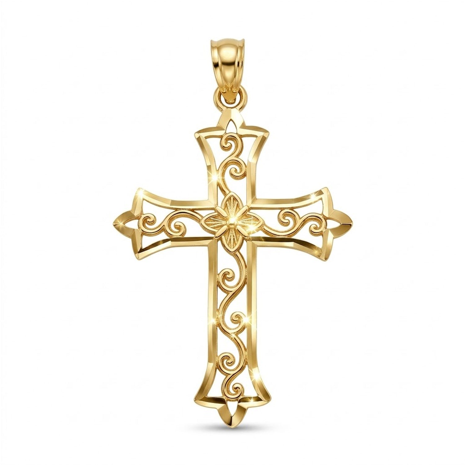 Gold diamond cut filigree cross pendant 