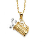Gold and silver golf pendant on a chain against a white background