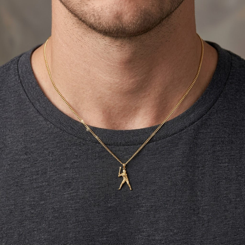 [group:small] Gold Baseball Player Pendant