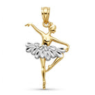 Gold and silver ballerina pendant on a white background