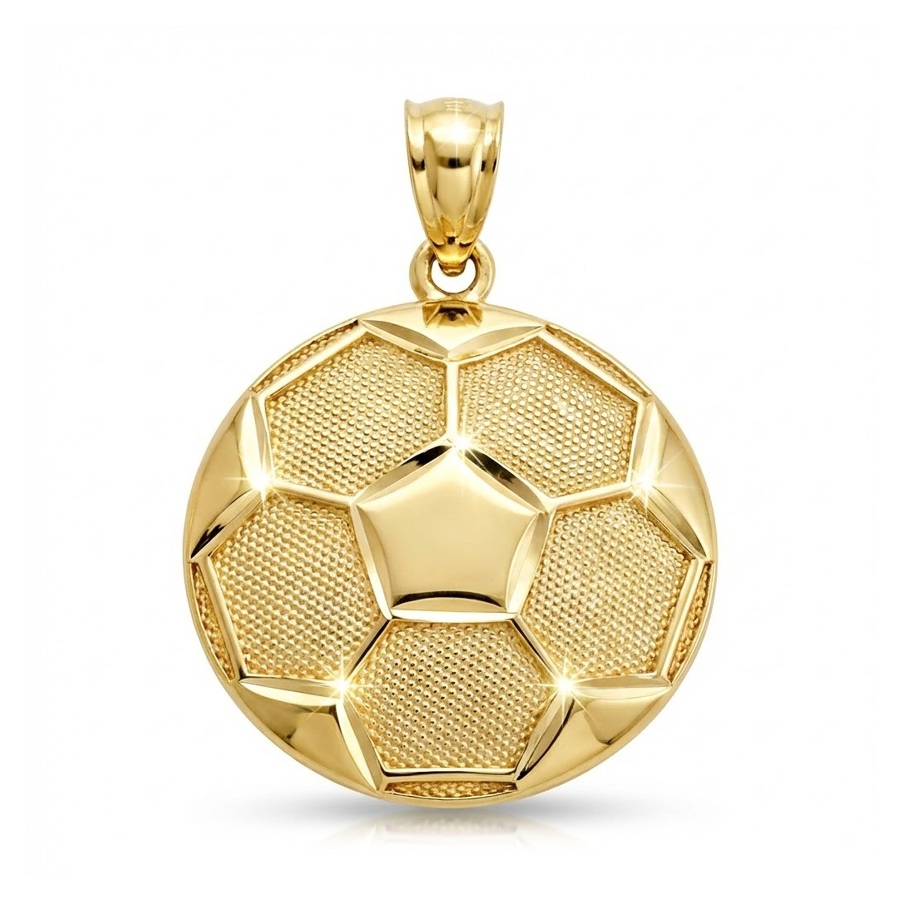 Gold soccer ball pendant on a white background