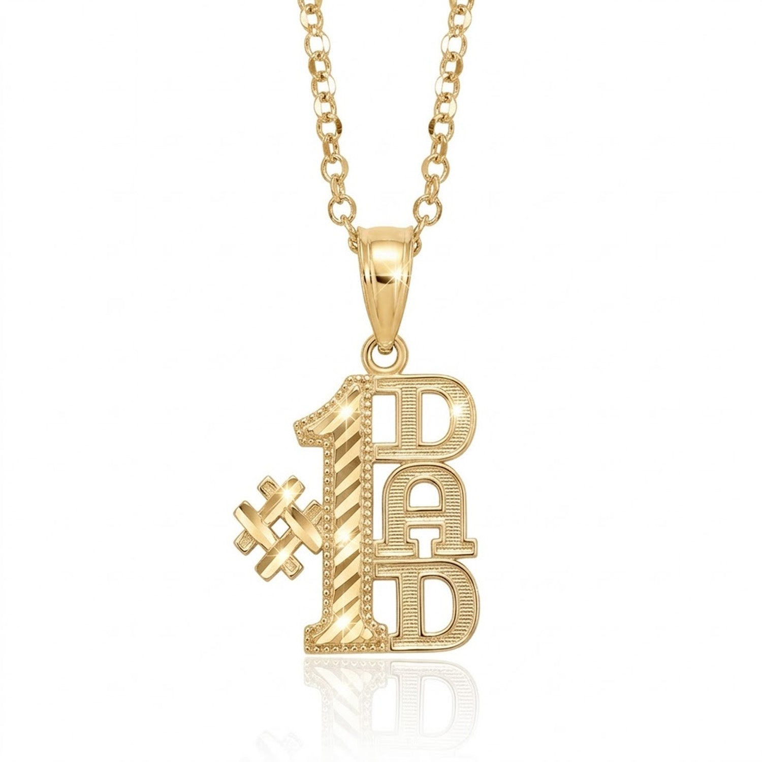 [group:gold-plated] Gold '1 Dad' necklace on a white background