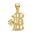[group:10k-gold] Gold 'Number 1 Dad' pendant on a white background
