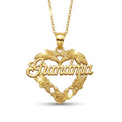 [group:gold-plated] Gold necklace with 'Grandma' pendant on a white background