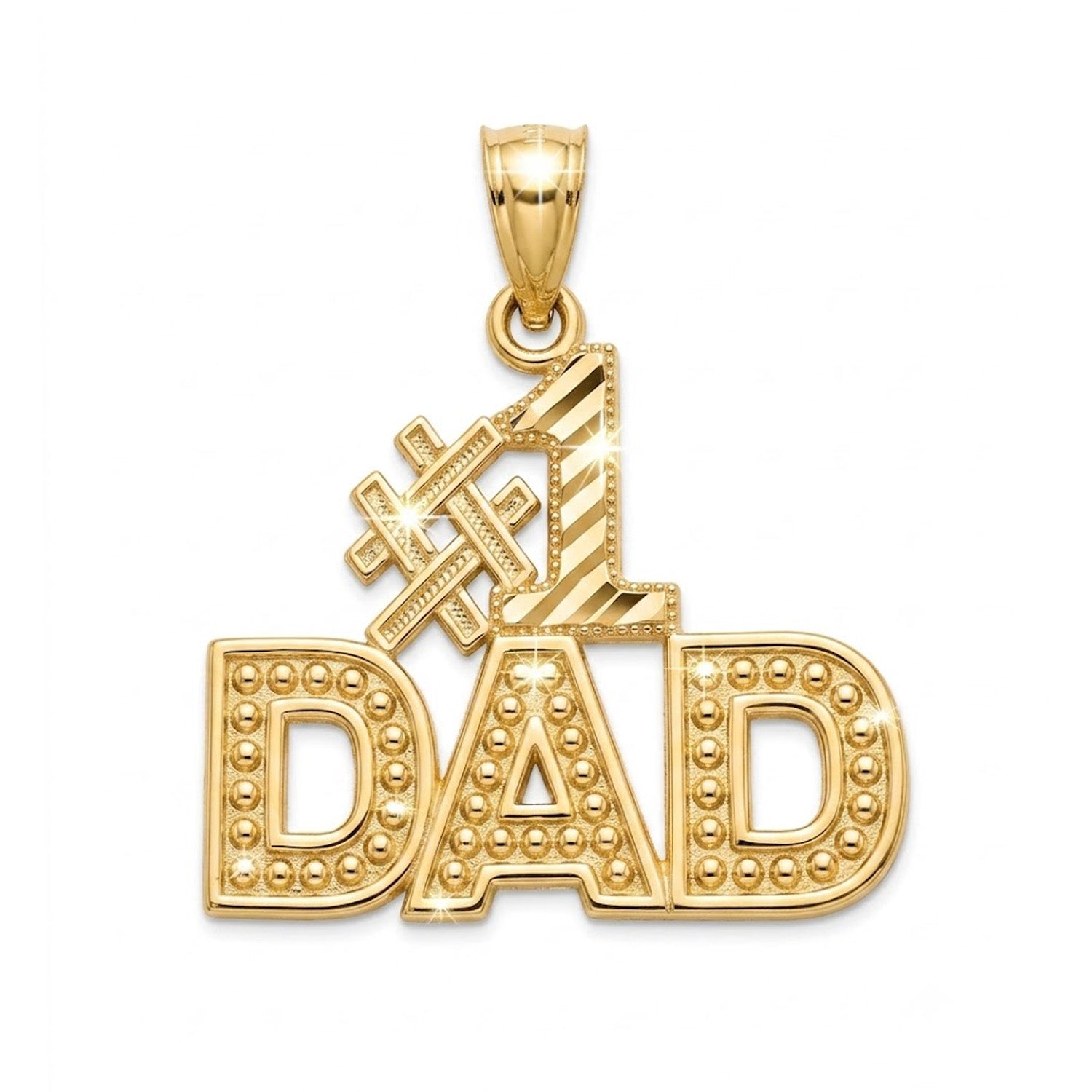 [group:10k-gold] Gold #1 DAD' pendant on a white background