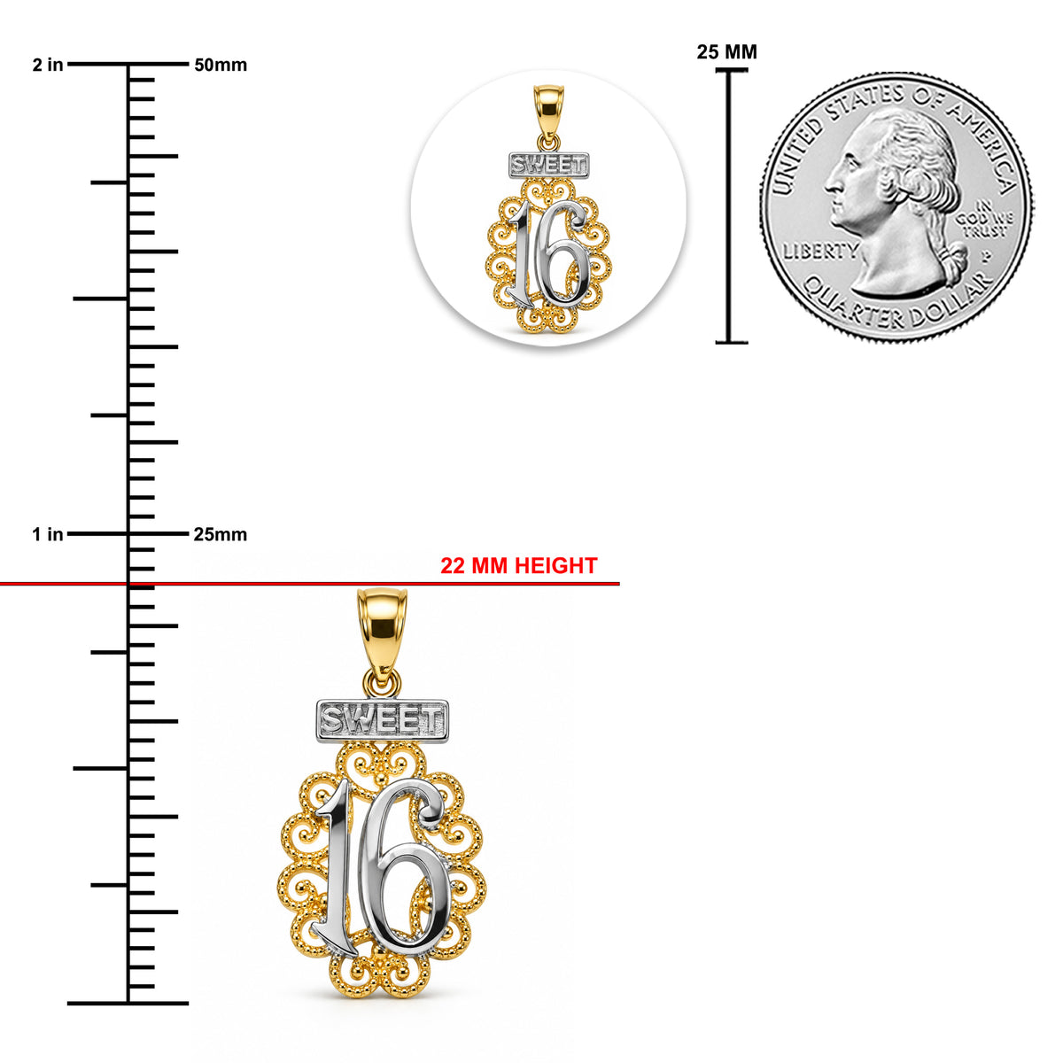 [group:small] gold sweet 16 pendant